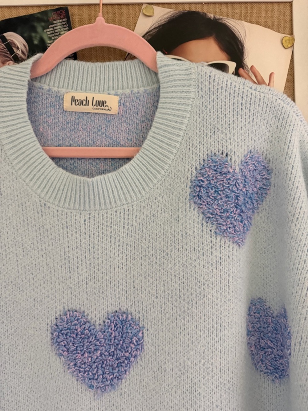Peach Love California Baby Blue Sweater with Lavender Heart Accents - Picture 2 of 3